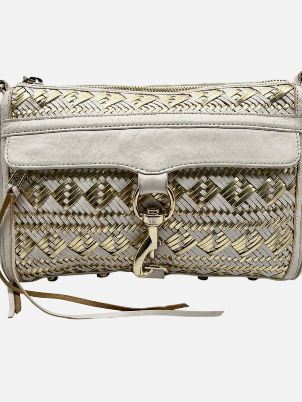 Rebecca Minkoff White & Gold Mac Aztec Clutch Crossbody